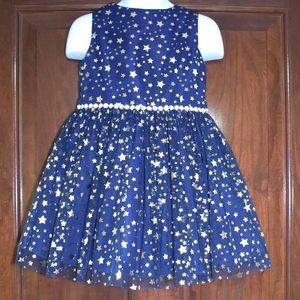 Little Girls Navy Blue Gold Star Dress Size 3T Holiday Party Sleeveless